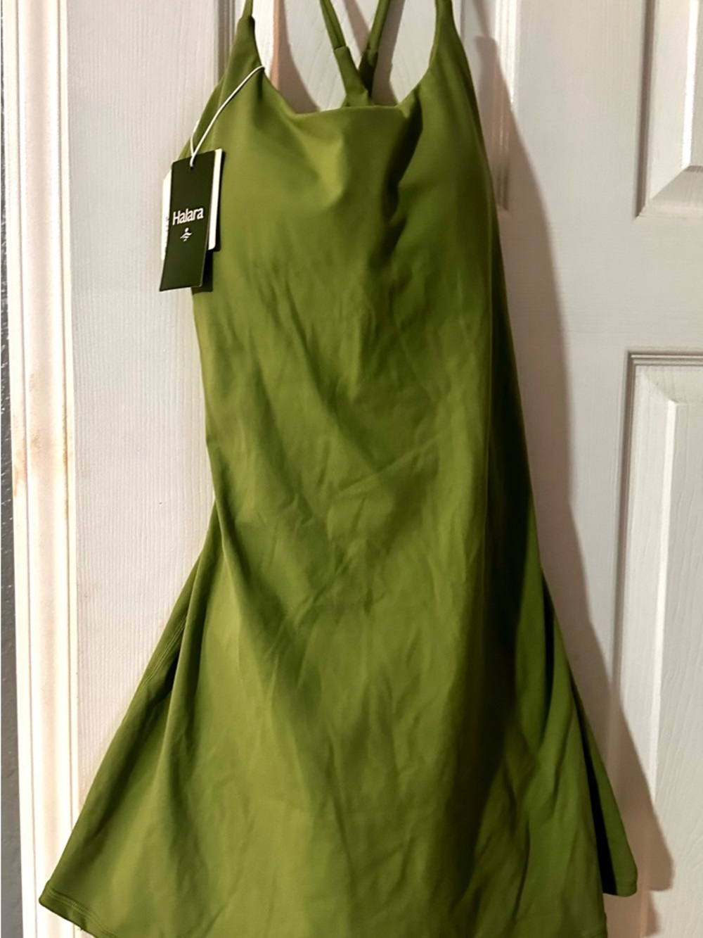 Halara Olive Green A-Line romper . Built in shorts athletic outfit. New